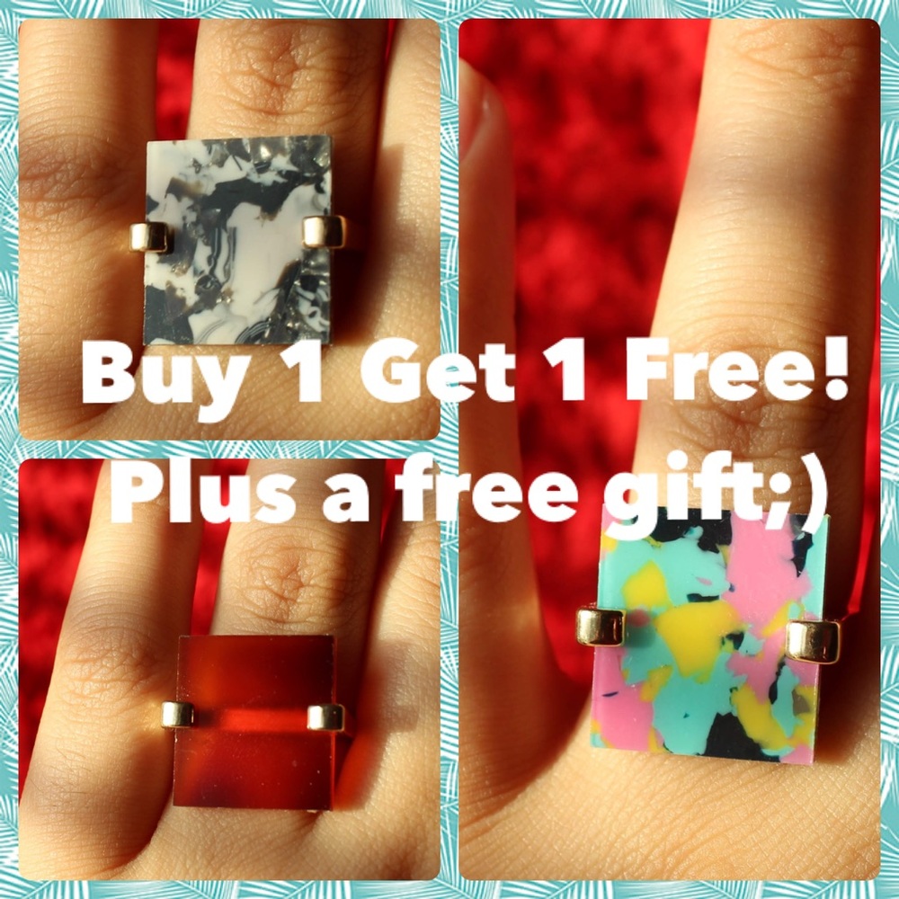Gold Ring w/ Marble Resin Square